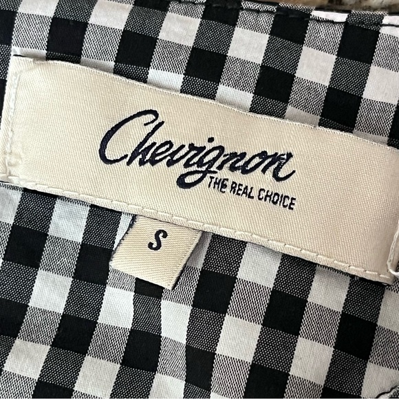Chevignon Black White Gingham Blouse S Peplum Short Sleeve Cottagecore Preppy - Picture 10 of 10